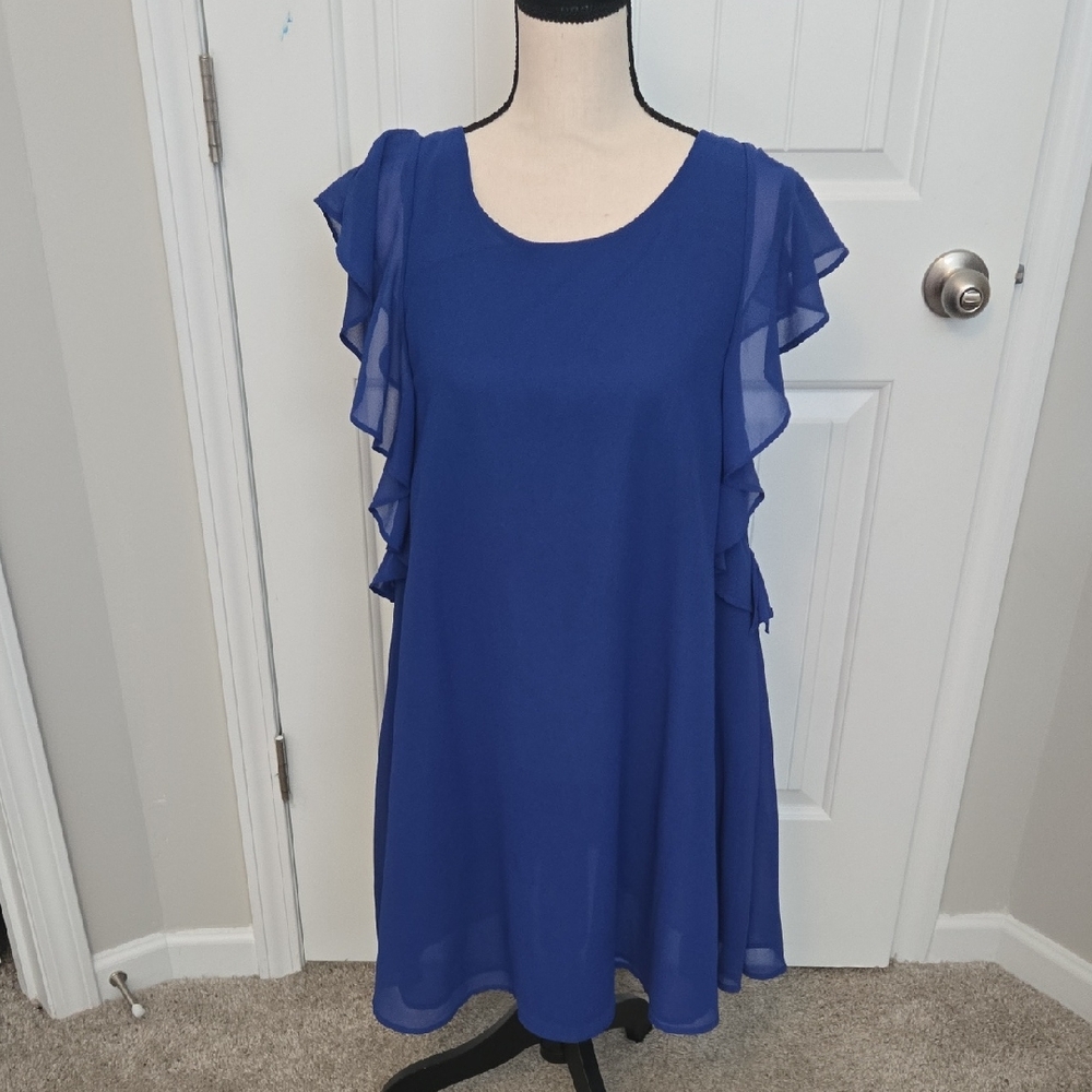 Umgee Blue Ruffled Dress Relaxed Fit
